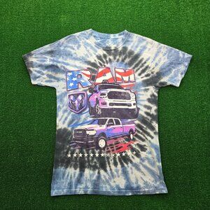 Dodge Ram Tshirt Mens Small Blue Tie Dye Short Sleeve Truck USA‎ Flag Patriotic